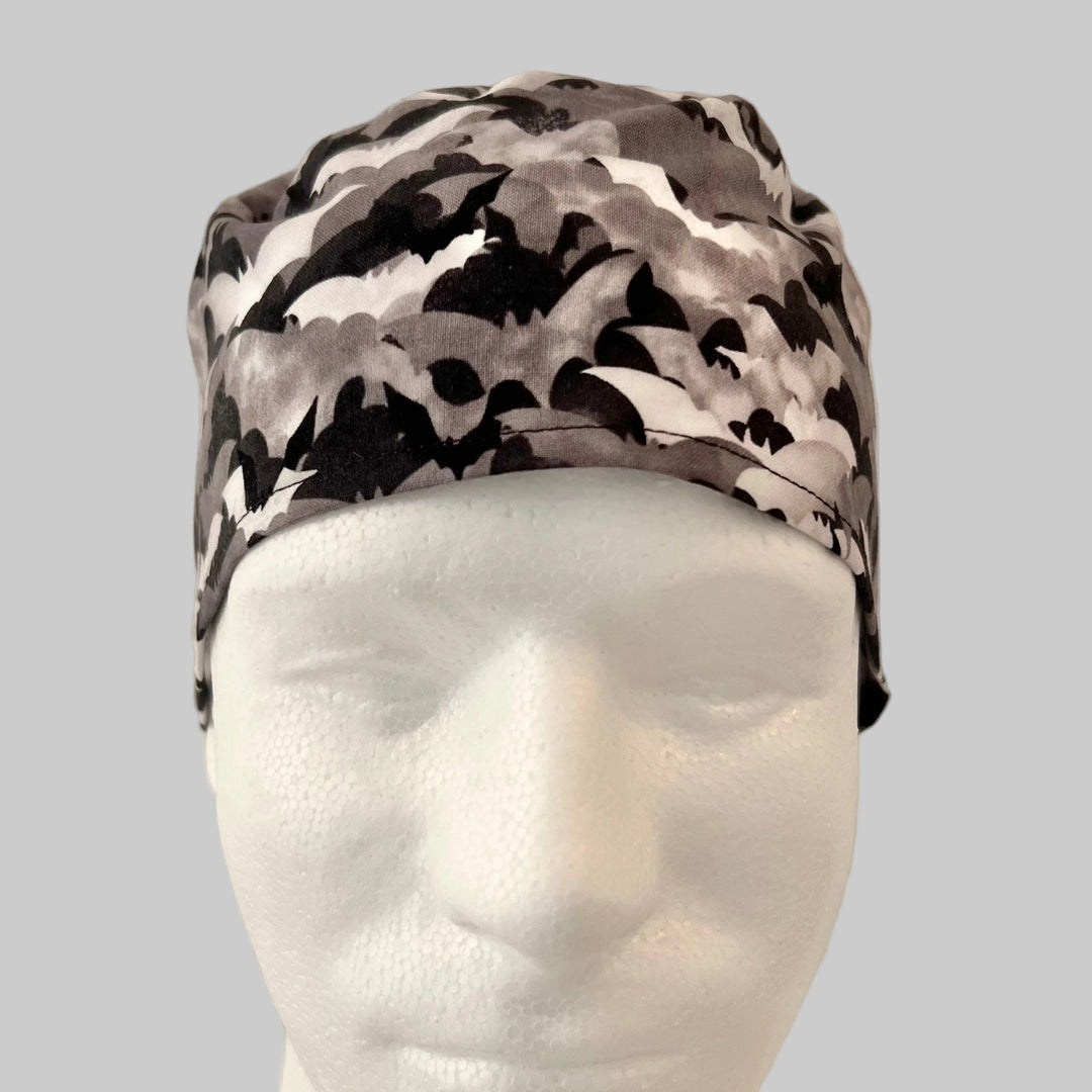 Scrub Cap Halloween Bats Surgical Hat | Fall Nurse Cap, Cute Halloween Nurse Hat, Autumn OR Cap | front view