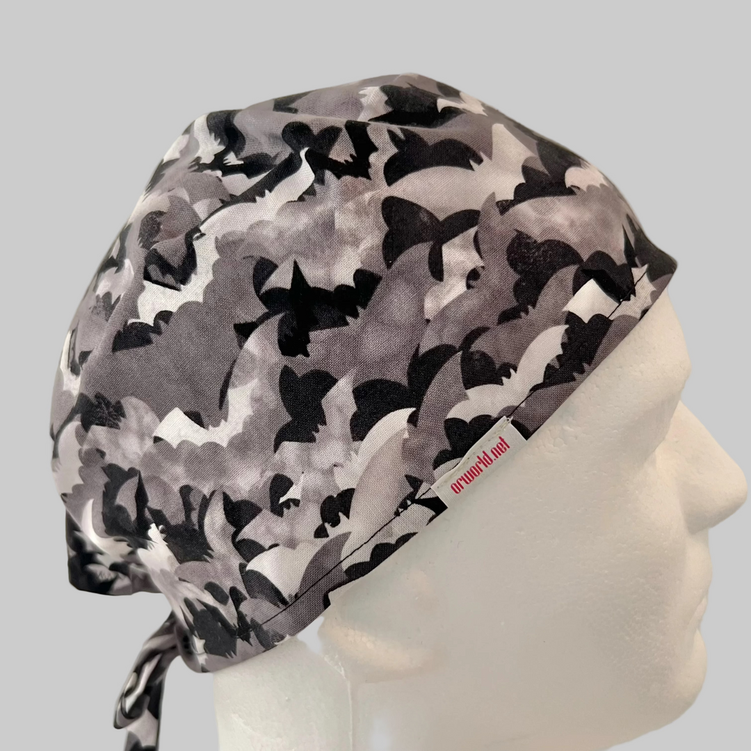 Scrub Cap Halloween Bats Surgical Hat | Fall Nurse Cap, Cute Halloween Nurse Hat, Autumn OR Cap | right side view