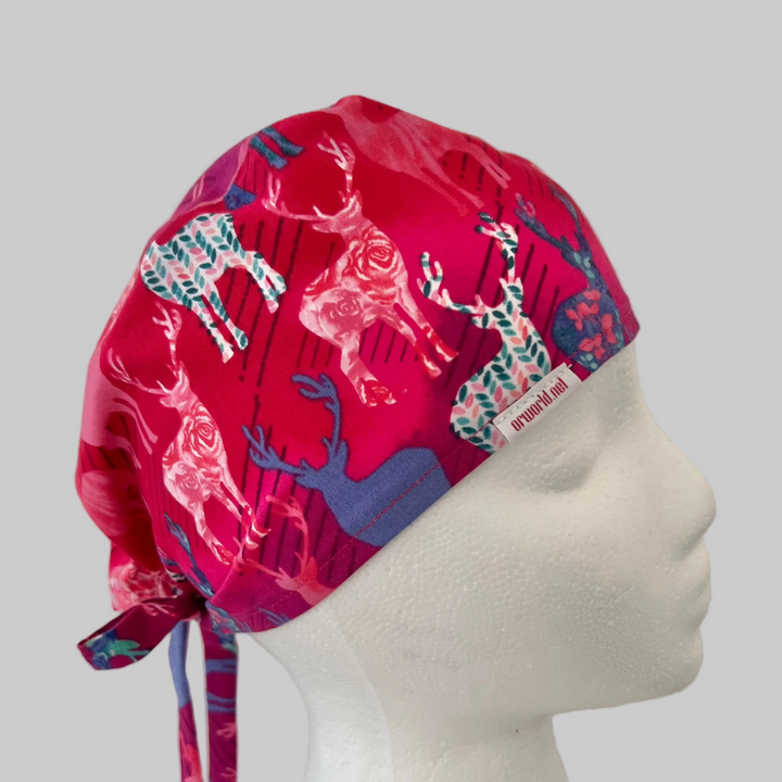 Scrub Cap Deer Print Surgical Hat | Handmade OR Cap for Nurses, Surgeons &amp; Healthcare Professionals | Adjustable Unisex Cap | Satin Lining Option