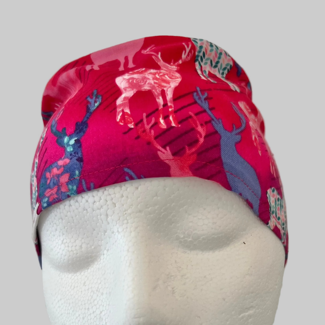 Scrub Cap Deer Print Surgical Hat | Handmade OR Cap for Nurses, Surgeons &amp; Healthcare Professionals | Adjustable Unisex Cap | Satin Lining Option