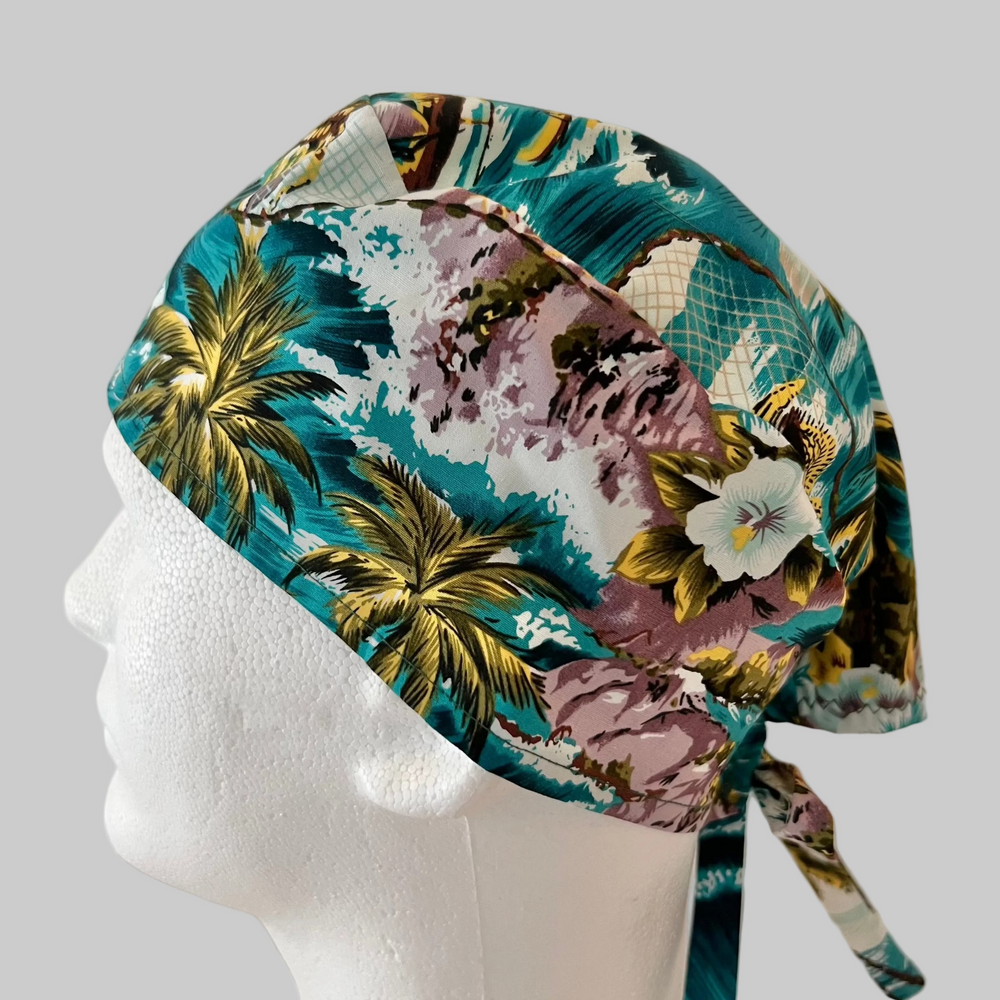 Polynesian Canoe Scrub Cap | Island Fishing & Sailing Surgical Cap | Tropical Culture Nurse Hat | Adjustable OR Cap
