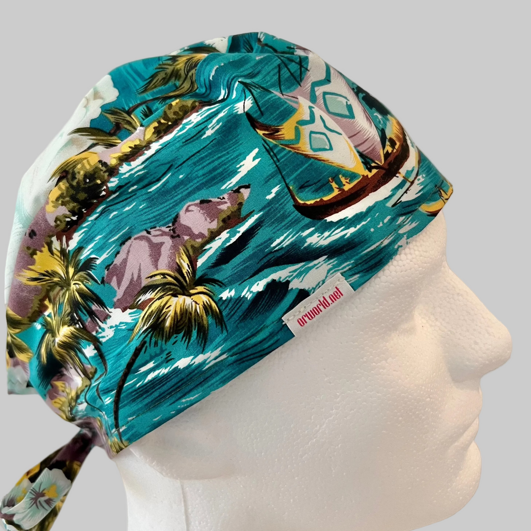 Polynesian Canoe Scrub Cap | Island Fishing & Sailing Surgical Cap | Tropical Culture Nurse Hat | Adjustable OR Cap