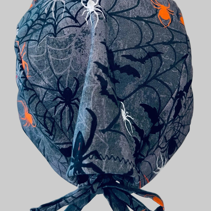 Scrub Cap Halloween Spider Surgical Hat | Fall Nurse Cap, Autumn OR Cap, Cute Halloween Scrub Hat | back view