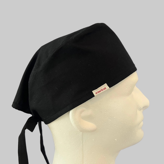 Scrub Cap Black Solid Color Surgical Cap for Men & Women | Handmade Adjustable Tie Back Hat