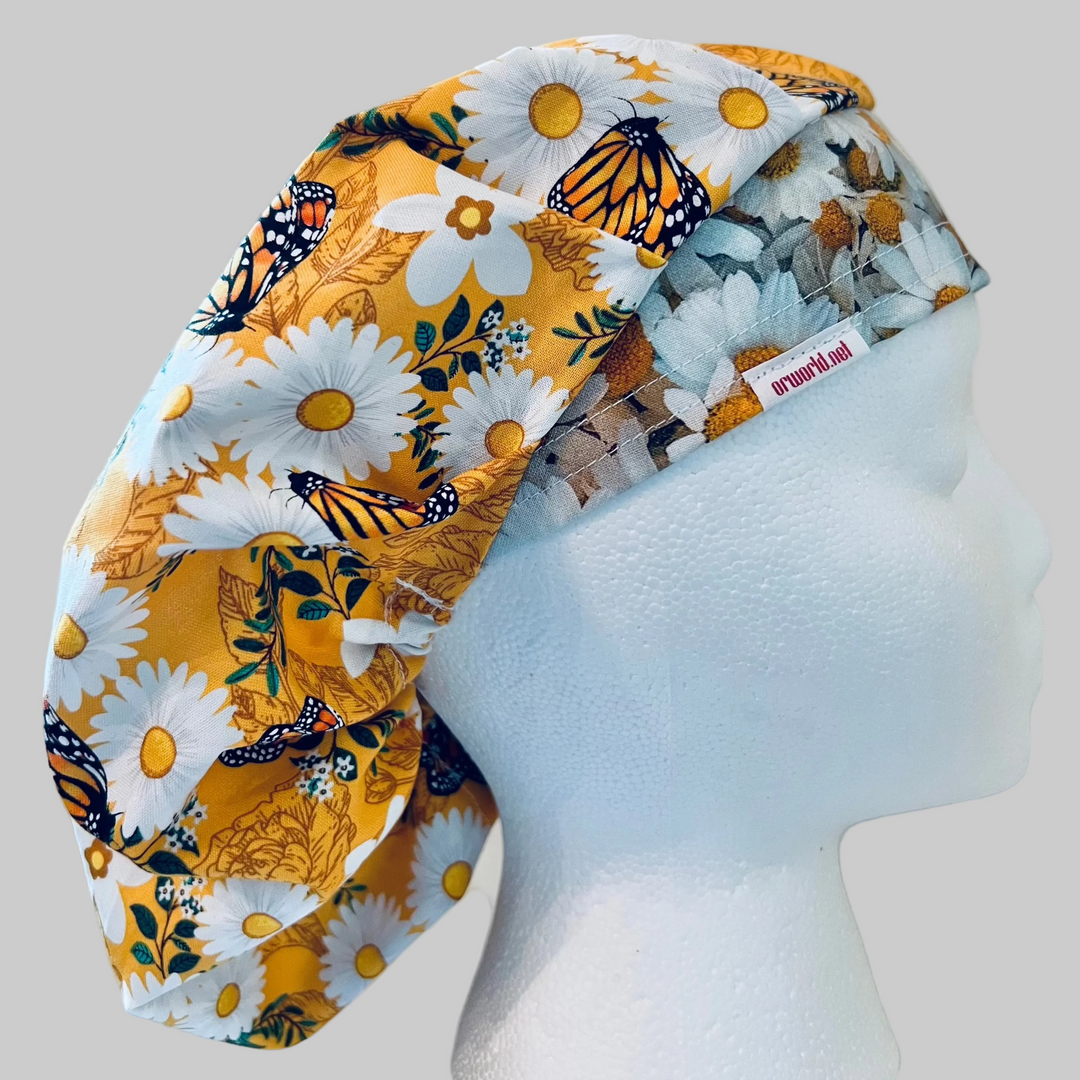 Monarch Butterfly Bouffant Scrub Cap|Daisy Floral Medical Hat