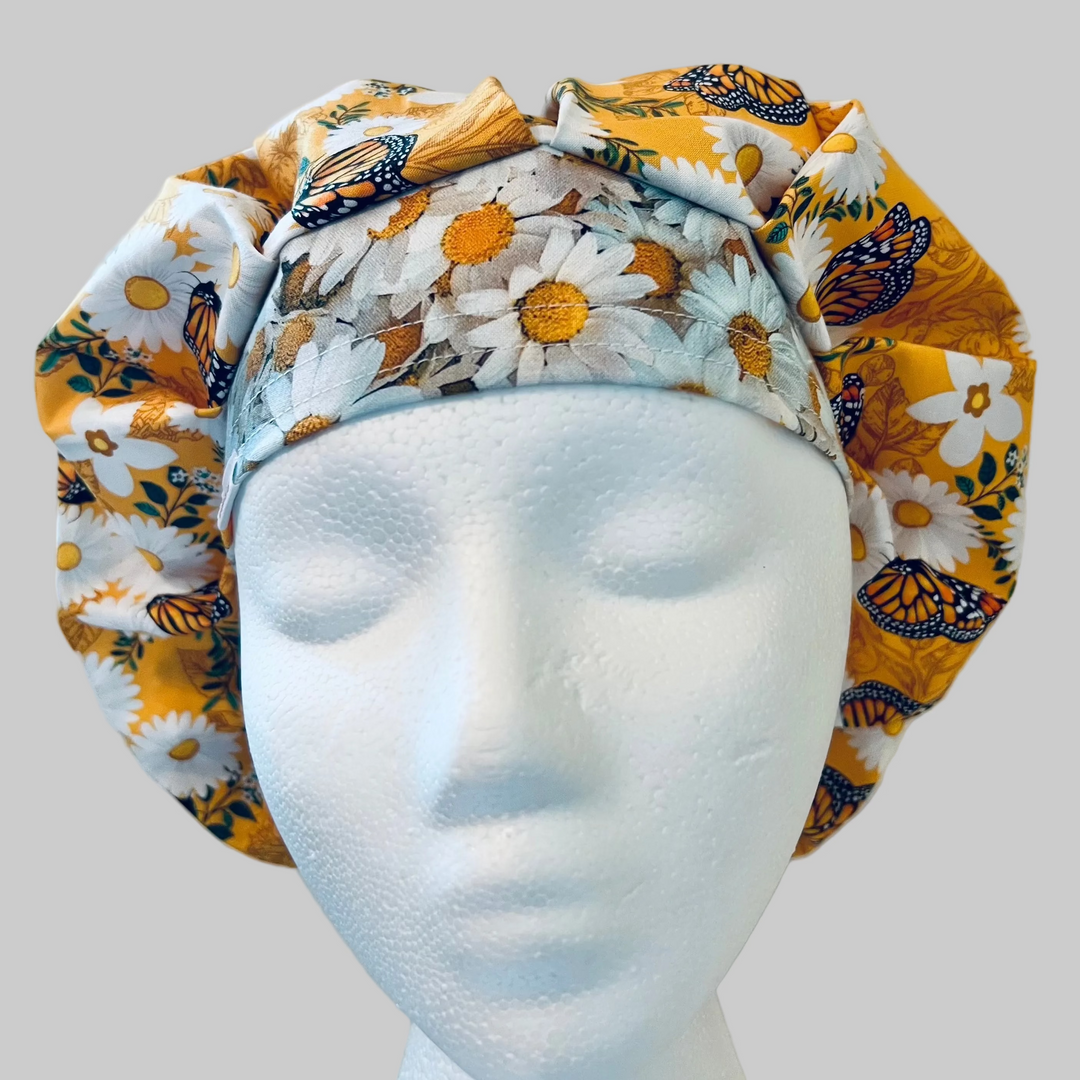 Monarch Butterfly Bouffant Scrub Cap|Daisy Floral Medical Hat
