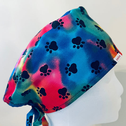 Scrub Cap - Tie Dye Dog Paws