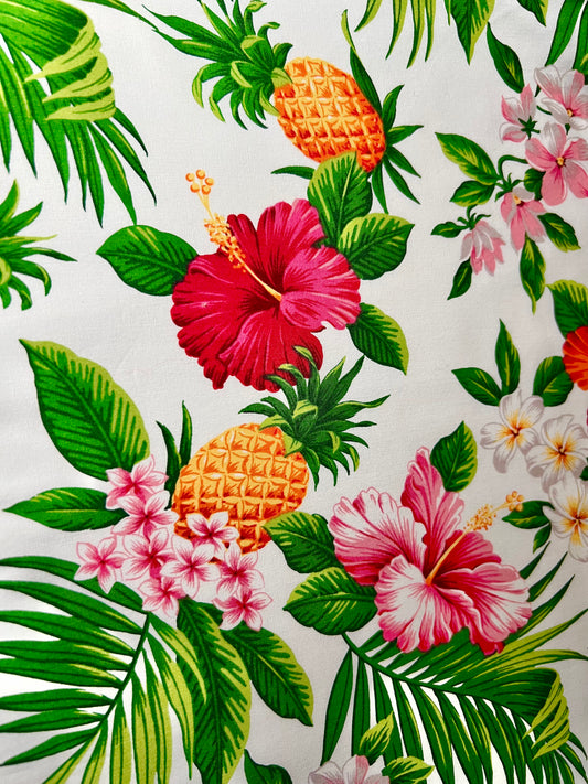 Tropical Hawaiian Hibiscus & Pineapple Euro Scrub Cap | Pink Floral Surgical Cap for Nurses