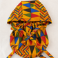 African Kente XXL ponytail scrub cap whole view showing extra extra large hair pouch for jumbo locs long braids and thick natural hair