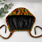 African Kente Ghana men's tieback scrub cap interior showing black satin lining for hair protection waves locs and natural hair OR World