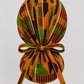 African Kente Ghana original ponytail scrub cap back view showing tie closure traditional orange green brown black Kente print surgical hat handmade USA OR World