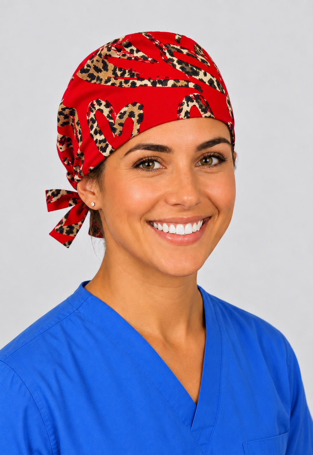 Animal print heart cap in left angled view, Valentine gift for vet techs and nurses