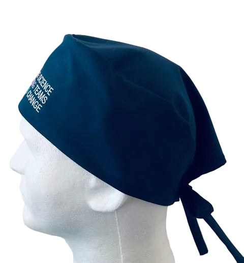 SGO mens surgical scrub cap with cotton strings and embroidered logo side view