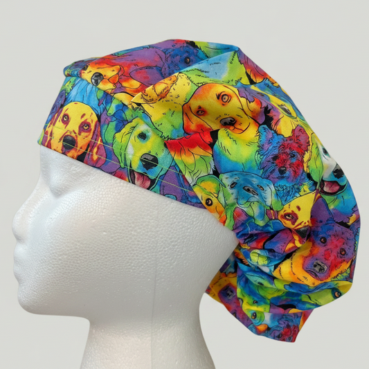Bouffant Dog Scrub Cap | Colorful Puppy Surgical Hat | Adjustable OR Cap for Nurses, Veterinarians & Dog Lovers | Satin Lining Option