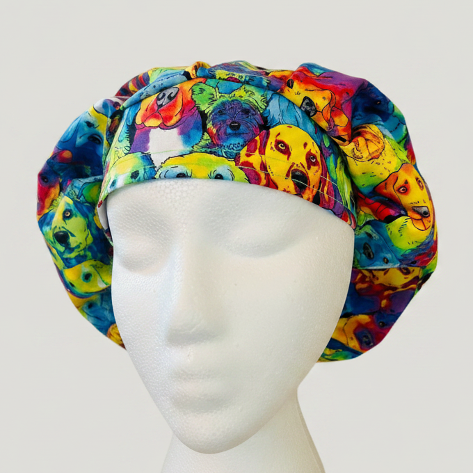 Bouffant Dog Scrub Cap | Colorful Puppy Surgical Hat | Adjustable OR Cap for Nurses, Veterinarians &amp; Dog Lovers | Satin Lining Option