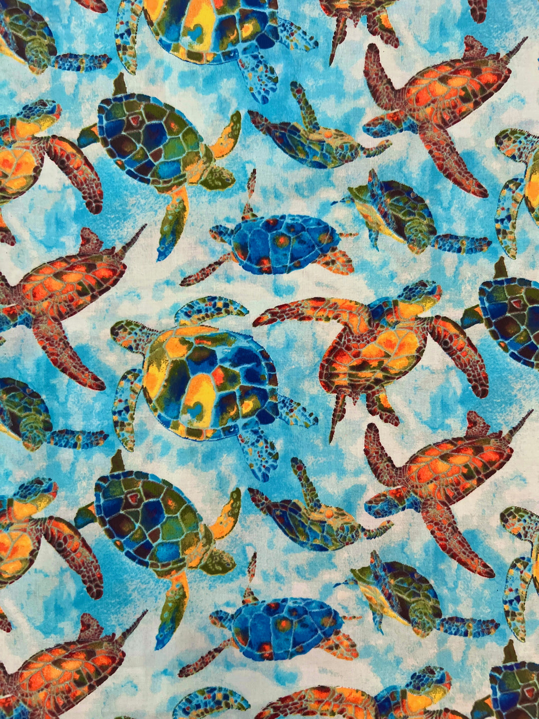 Colorful watercolor rainbow sea turtle fabric swatch for men&