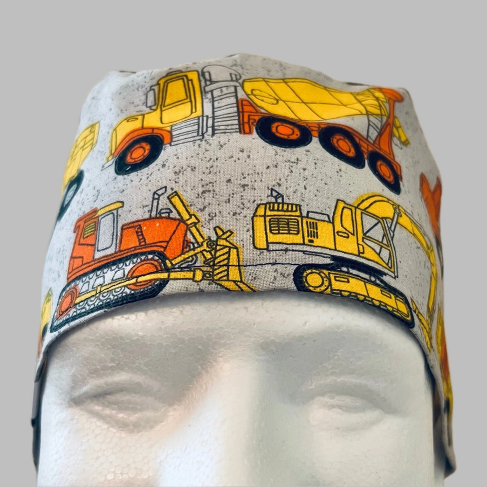 Construction Trucks Scrub Cap|Dump Truck & Excavator Surgical Hat for Nurses & Pediatric Healthcare