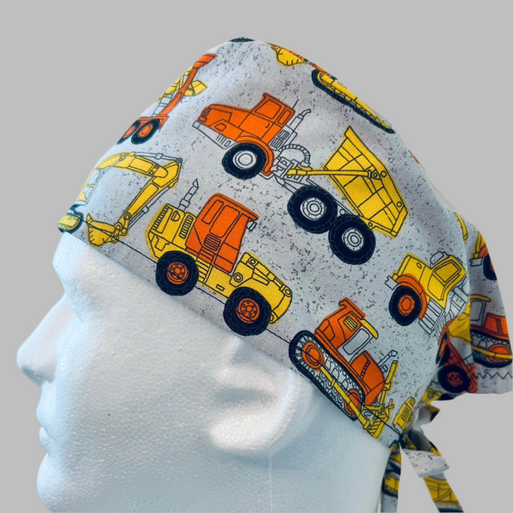 Construction Trucks Scrub Cap|Dump Truck &amp; Excavator Surgical Hat for Nurses &amp; Pediatric Healthcare