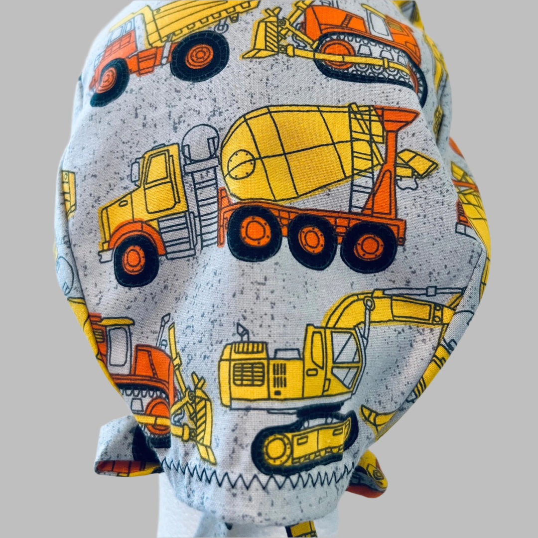 Construction Trucks Scrub Cap|Dump Truck &amp; Excavator Surgical Hat for Nurses &amp; Pediatric Healthcare