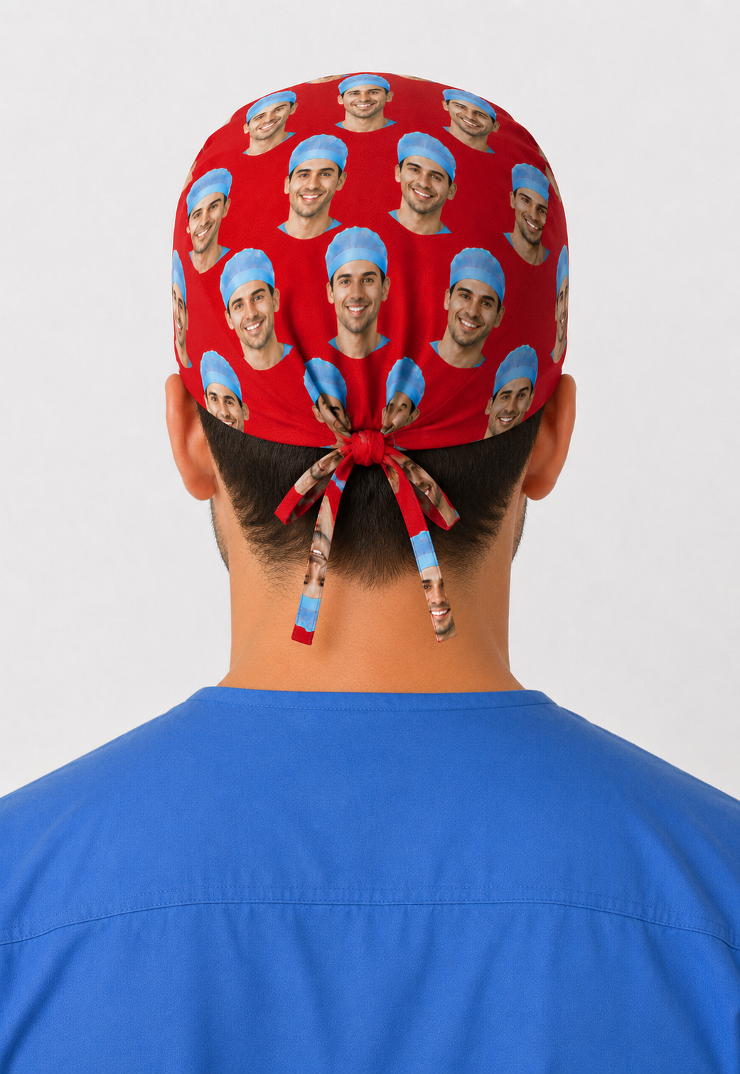 custom face photo mens scrub cap back view tie closure handmade personalized surgical hat gift for surgeon OR World USA
