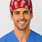 custom face photo mens scrub cap front view red background surgeon wearing his own face personalized surgical hat gift for surgeon handmade USA OR World