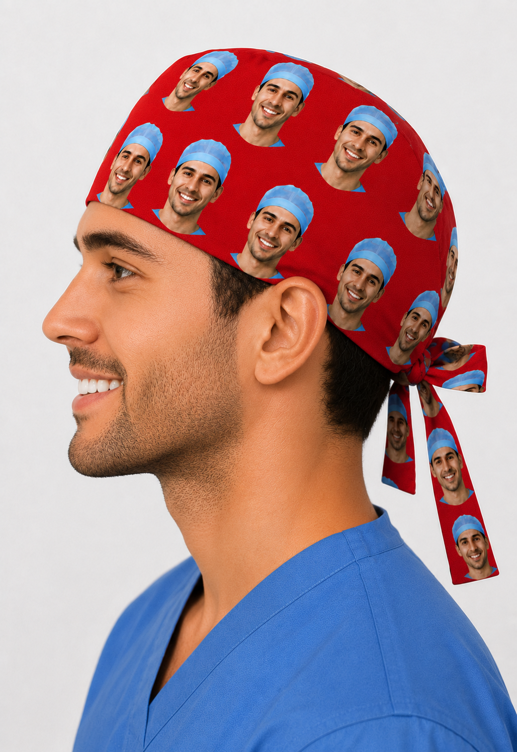 custom face photo mens scrub cap left side view personalized surgical hat scattered face collage gift for surgeon nurse OR team OR World handmade USA