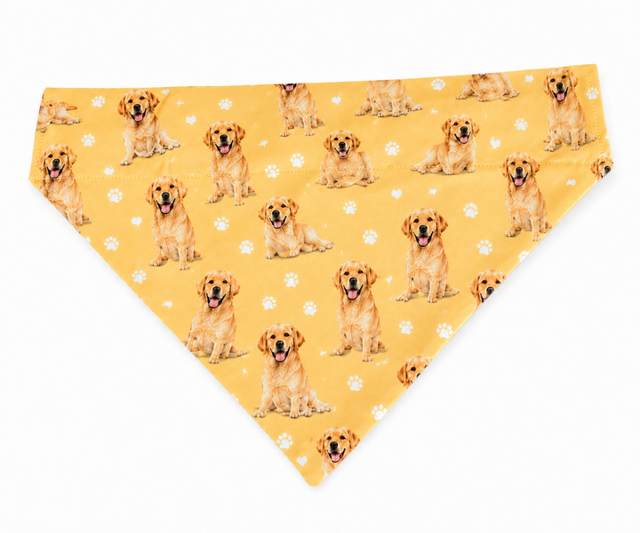 custom pet photo ponytail scrub cap ponytail for women gifts for surgeon or nurses detail close up of free pet bandana with yellow satin tie — personalized dog photo surgical hat — OR World