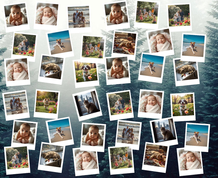Custom photo Polaroid collage scrub cap background option, misty forest, personalized photos printed on a surgical hat scattered like a gallery, handmade in USA custom photo gift for surgeons and nurses, OR World