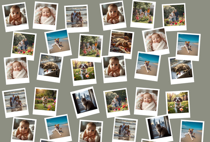 Custom photo Polaroid collage scrub cap background option, sage gray, personalized photos printed Polaroid style scattered across the cap, choose your background, handmade in USA gift for surgeons and OR teams, OR World