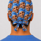 Back view of custom photo tie-back scrub cap with face collage — personalized surgical hat for surgeons & nurses, handmade-in-USA OR World.