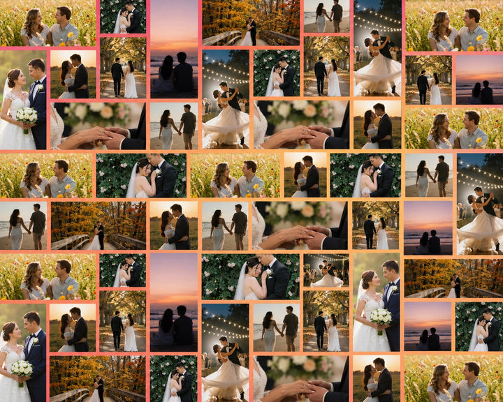 Sunset ombré custom photo scrub cap fabric printed with wedding and couples photos — romantic personalized photo surgical hat, perfect anniversary or bridal gift, handmade in the USA by OR World.