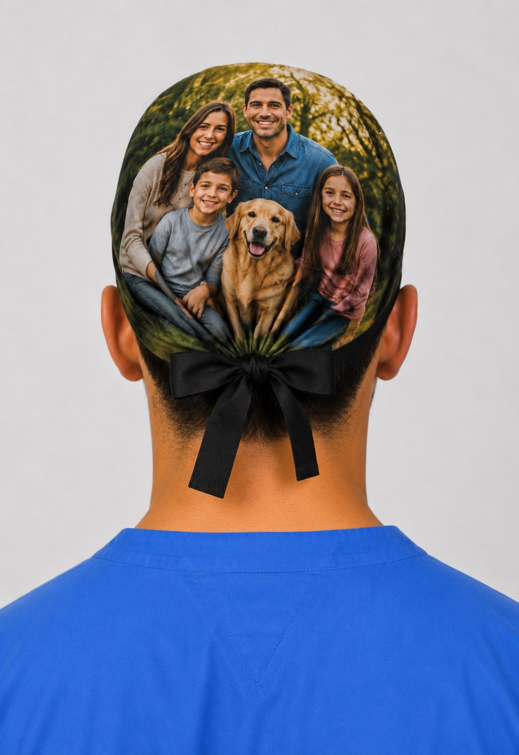 custom group photo mens scrub cap back view — thank you gift for surgeon from team — handmade personalized surgical hat OR World