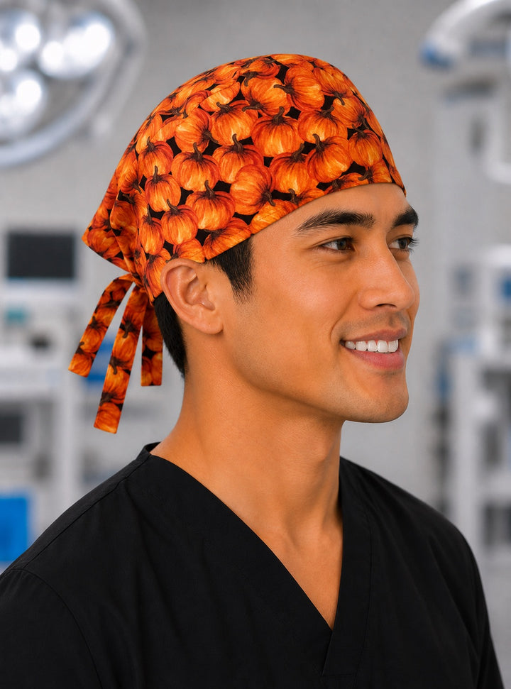 Side profile of fall pumpkin patch men&