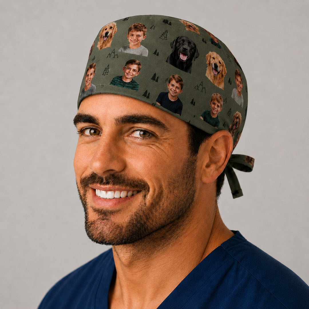 forest-green-custom-family-pet-photo-scrub-cap-personalized-surgical-hat-or-world.webp