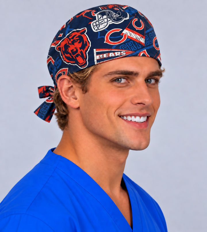 Left profile of a game day tie-back OR cap in 100% cotton, with the close fit above the ear and the city-name lettering and pennants wrapping the band