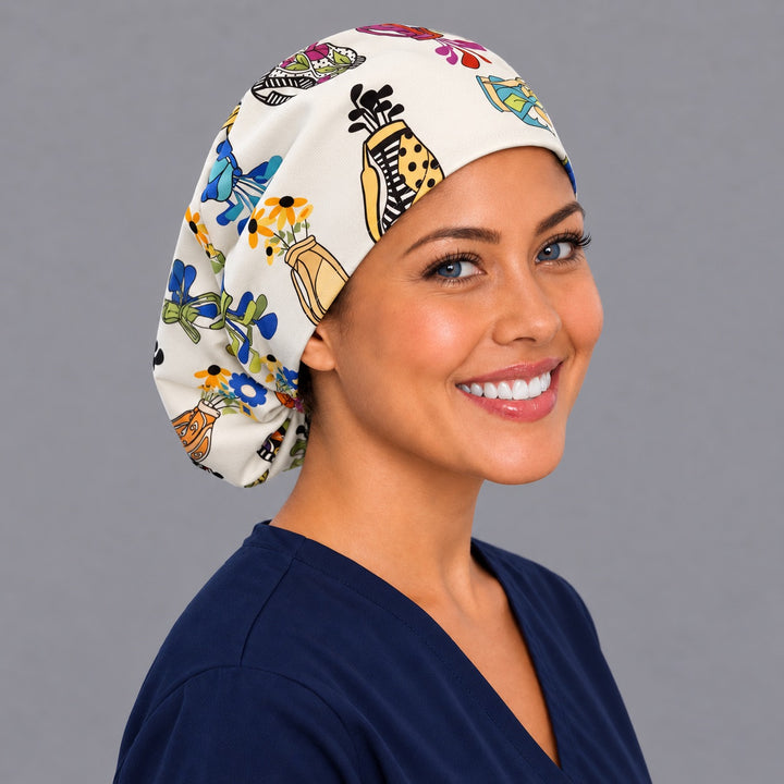 Golfer Euro surgical cap, right angled view — elastic adjustable back that secures long or thick hair