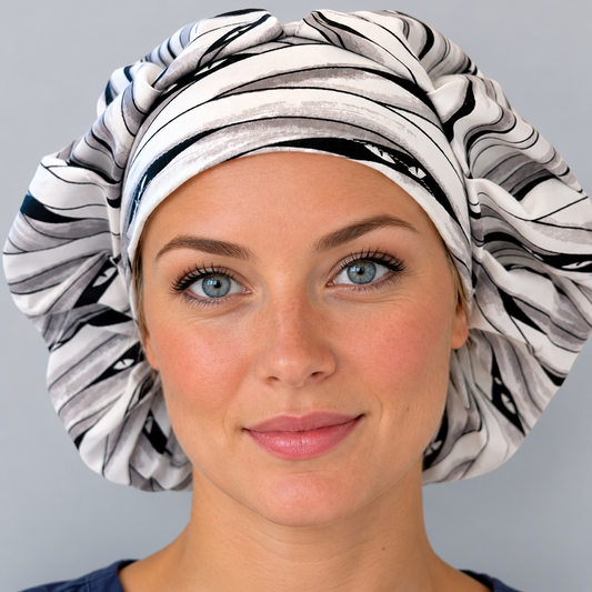 Bouffant Scrub Cap Halloween Mummy | Adjustable Surgical Cap for Women | Nurse & Surgeon Gift | Satin Lining Option | front view