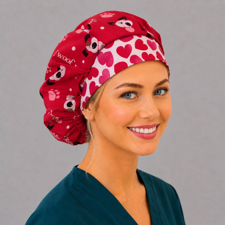 Woman wearing an I Woof You Valentine&