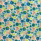 Love Your Planet fabric print swatch, watercolor Earth globes, green sprigs, and Love Your Planet lettering for OR World handmade scrub caps.