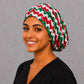 Mexican fiesta euro scrub cap for women, handmade in USA surgical hat in red white and green wave print for nurses and surgeons