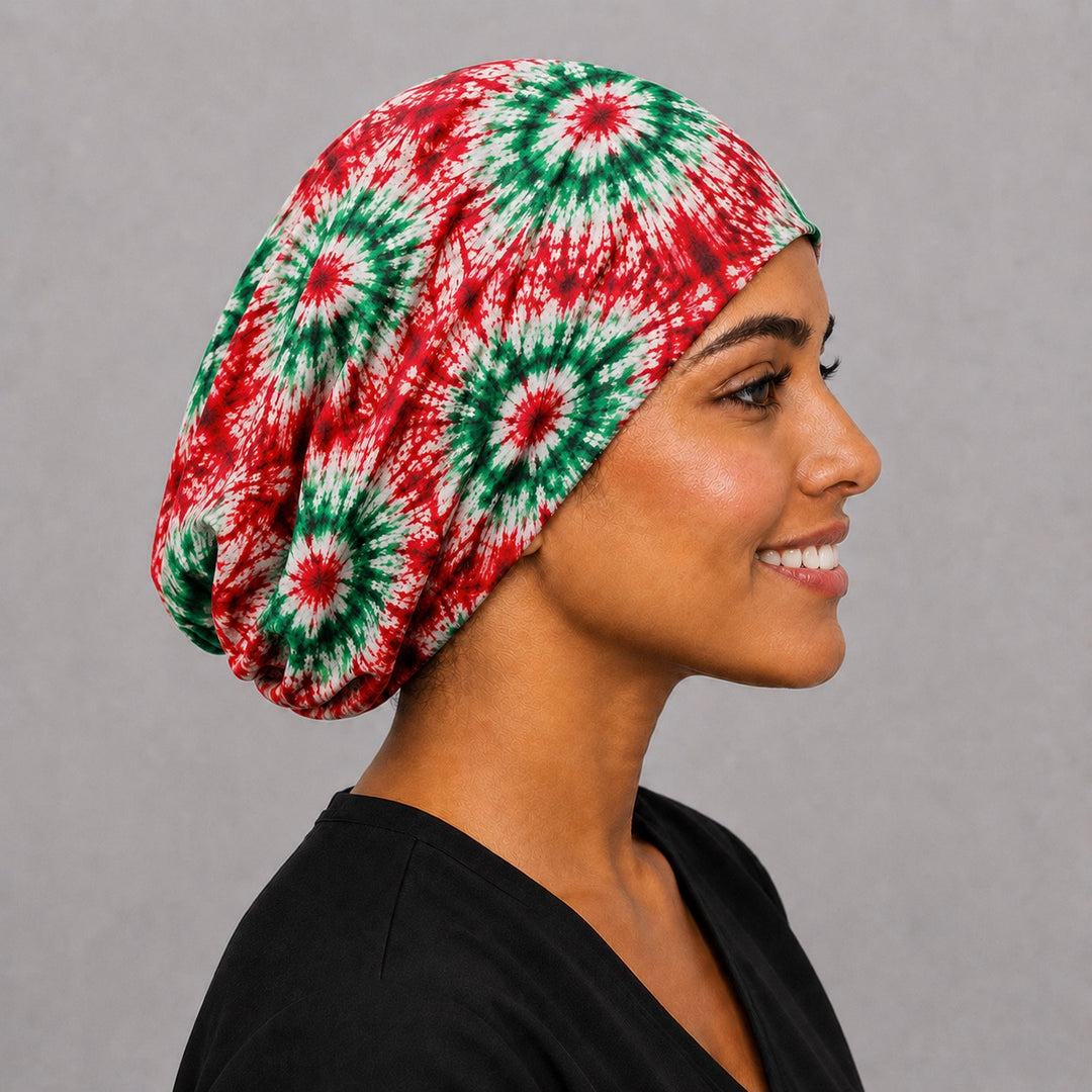 Mexican tie-dye euro scrub cap with optional satin lining, surgical hat for women with curly and natural hair