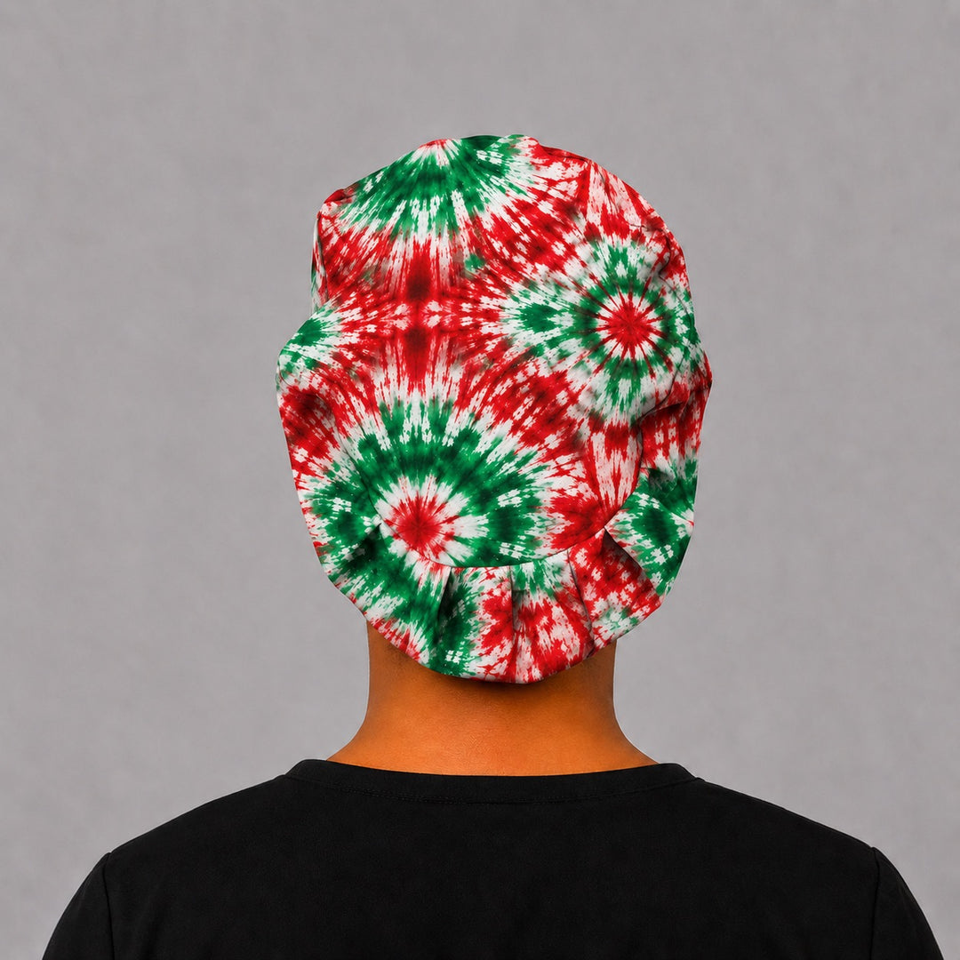 Mexican tie-dye scrub cap euro surgical hat back view with adjustable elastic for full hair coverage