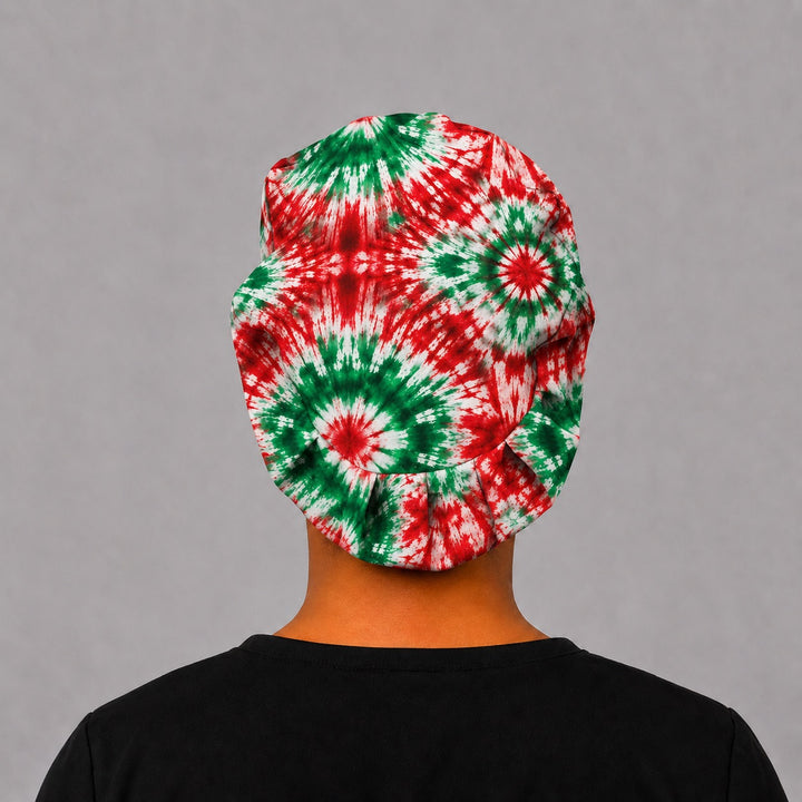 Mexican tie-dye scrub cap euro surgical hat back view with adjustable elastic for full hair coverage