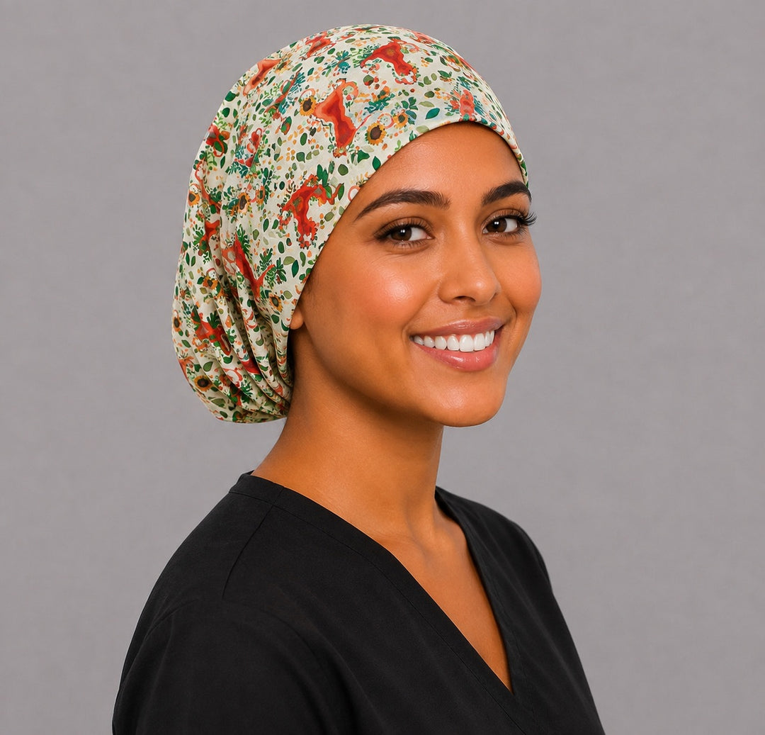 OB-GYN uterus Euro scrub cap, right side profile — women&