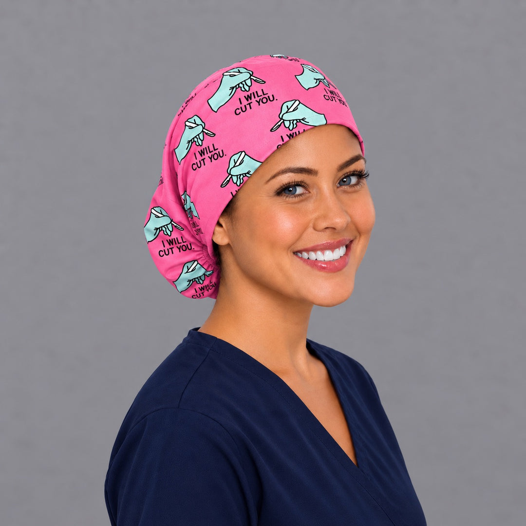 OR team Euro surgical cap, left angled view — elastic adjustable back that secures long or thick hair
