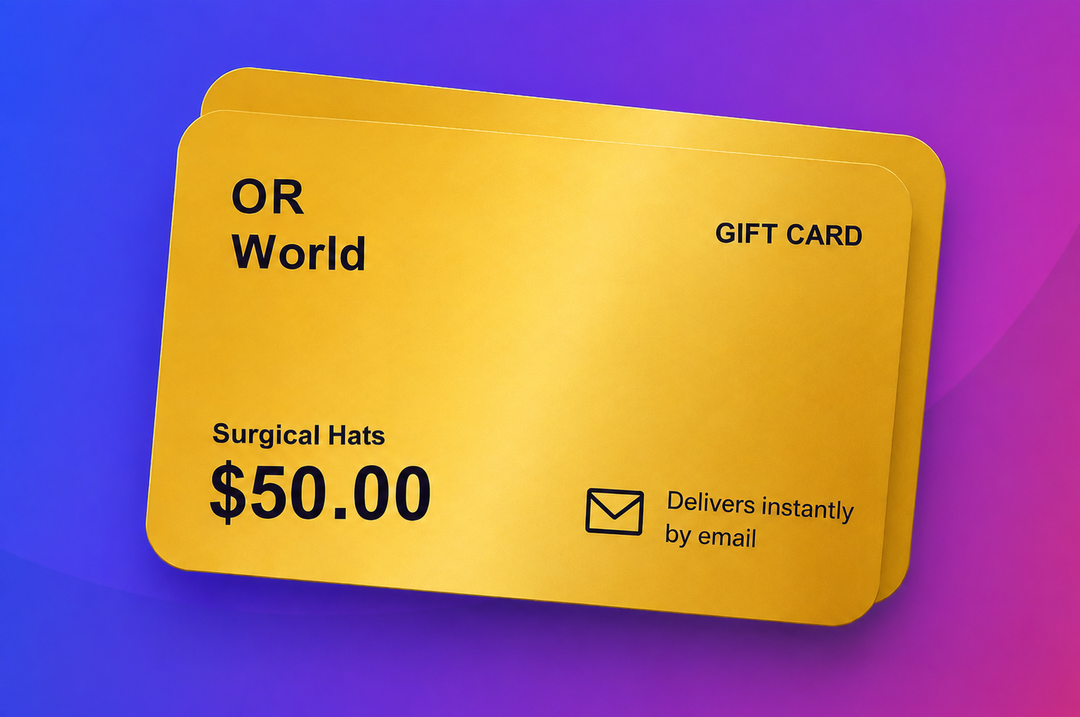 OR World electronic scrub cap gift card for surgeons, nurses, surgical technologists, and healthcare workers – personalized surgical hat gift for women and men delivered instantly by email
