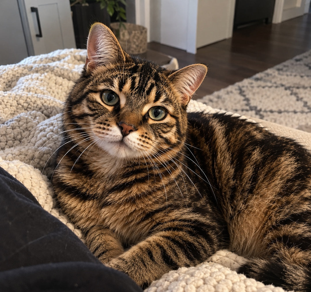 Original tabby cat pet photo used to design a custom pet surgical cap, any cat, dog or pet photo welcome