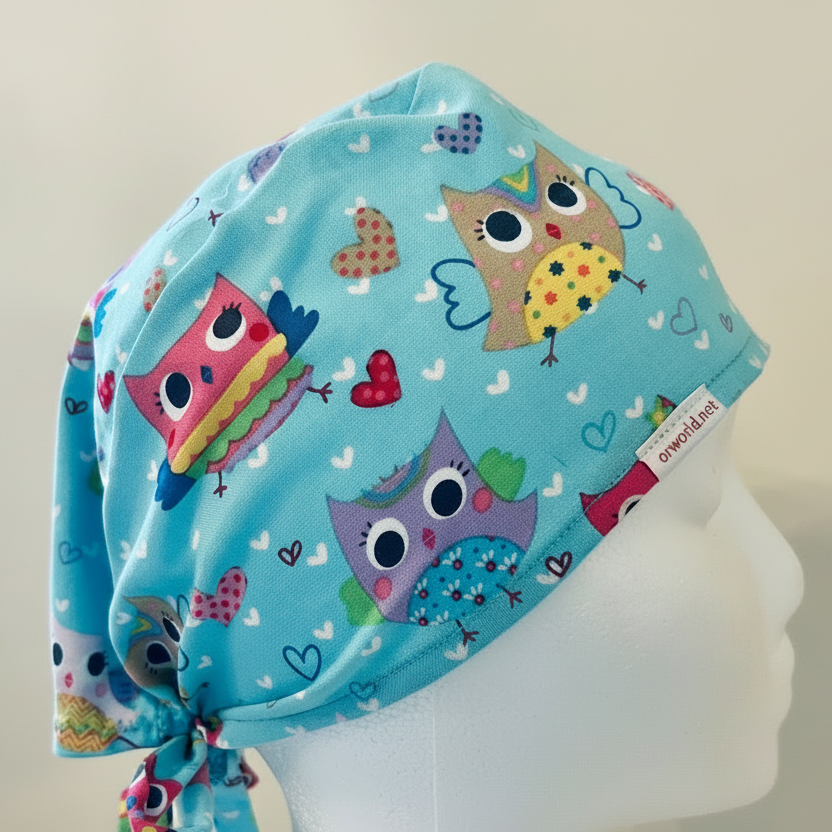 Scrub Cap Colorful Owl Print Surgical Hat | Handmade OR Cap for Nurses, Surgeons & Healthcare Professionals | Adjustable Unisex Scrub Cap | Satin Lining Option