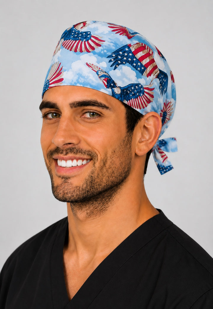Three-quarter view of patriotic eagle American flag men&
