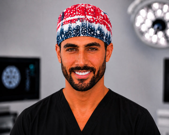 Side profile of patriotic USA flag stars men&